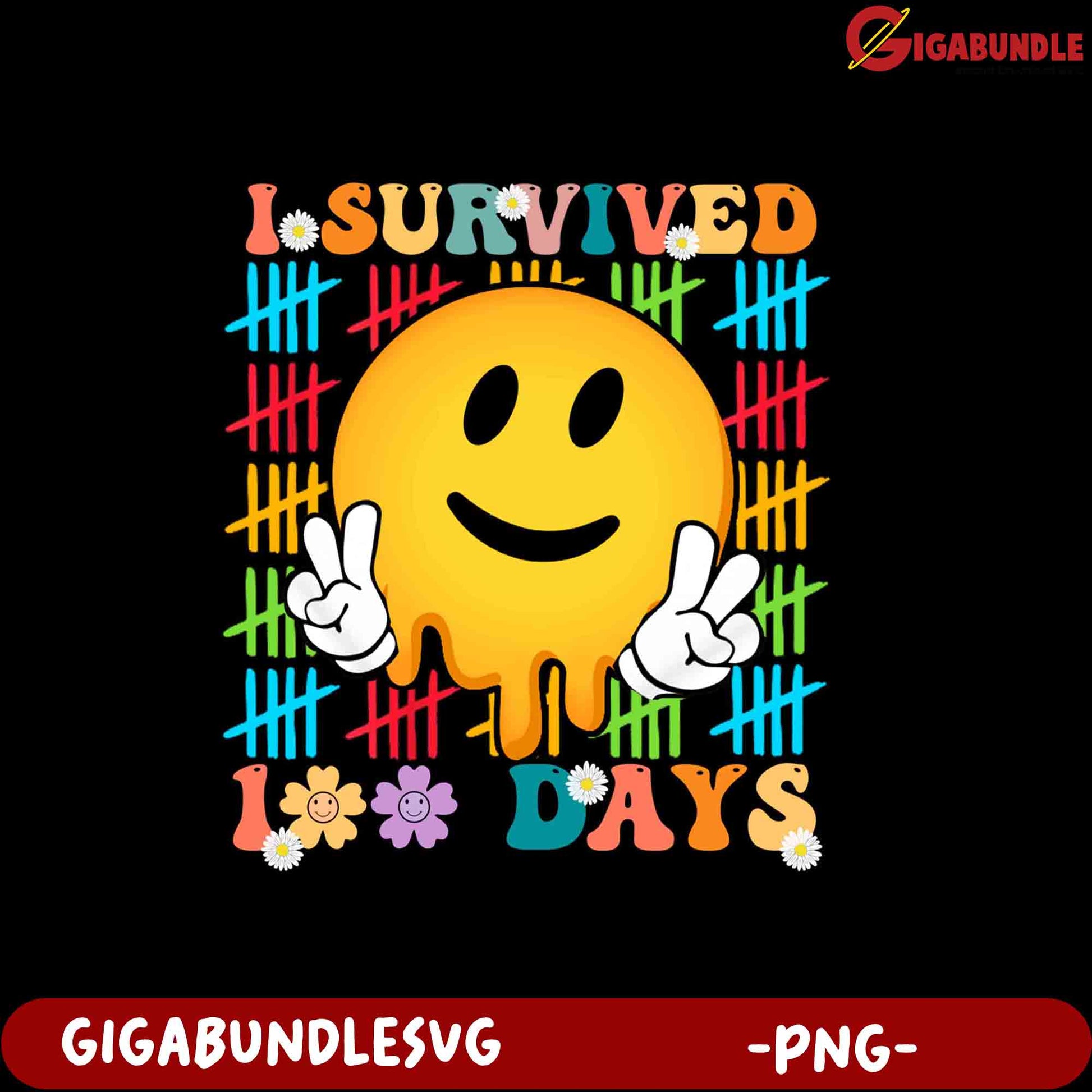 Cheerful 'I Survived 100 Days' PNG Graphic Design