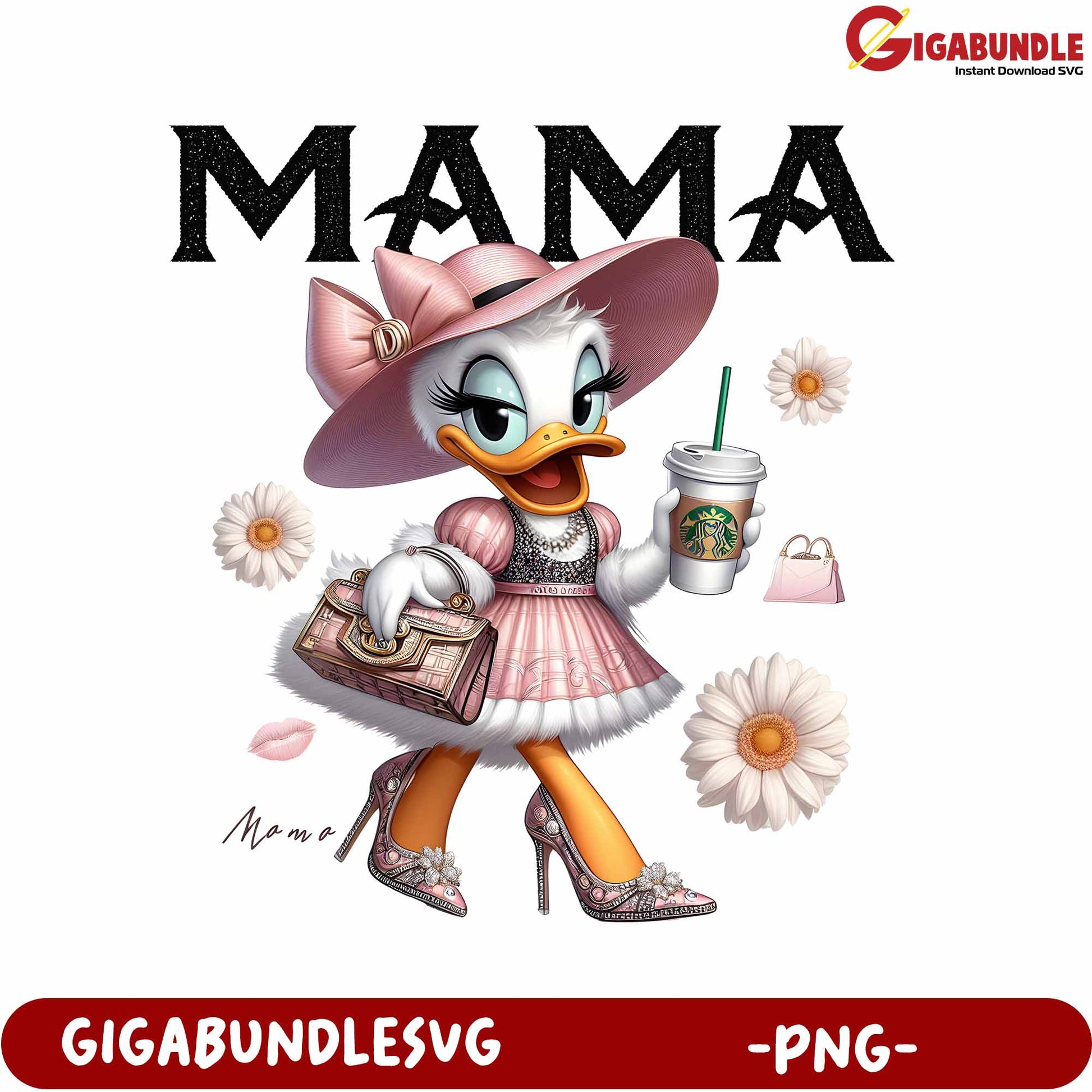 Chic Mama Duck Illustration PNG for Mother's Day Gifts