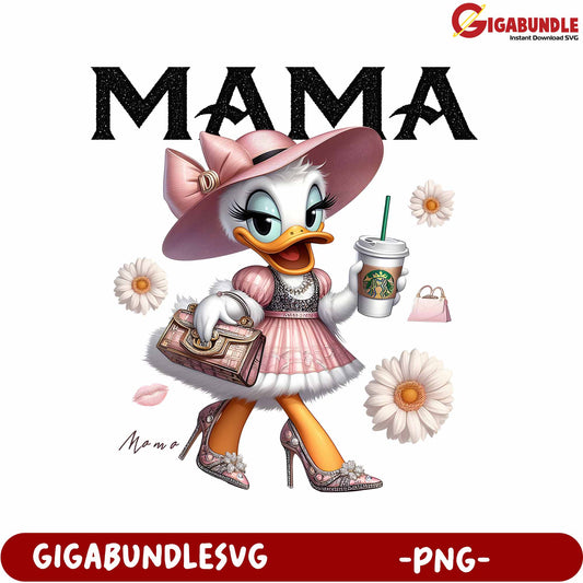 Chic Mama Duck Illustration PNG for Mother's Day Gifts