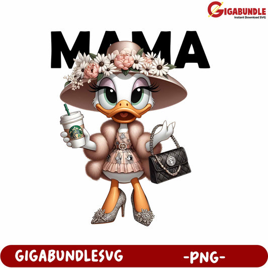 Chic Mama Duck PNG Fashion Illustration for Trendy Designs