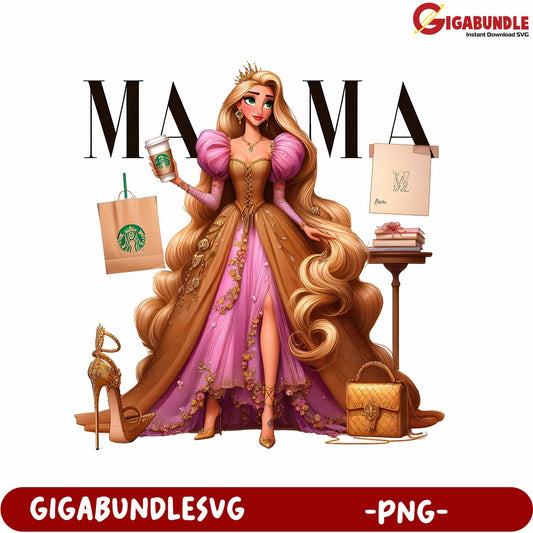 Chic Princess with Shopping Bags - PNG Digital Artwork Download