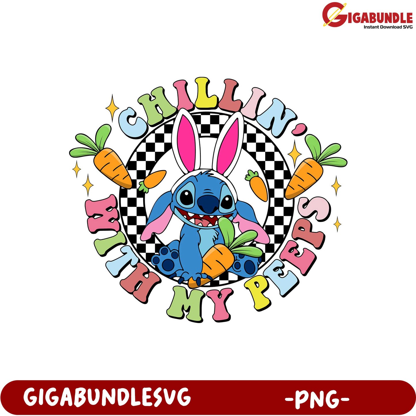 Chillin' with My Peeps PNG Graphic - Cute Bunny and Stitch Design