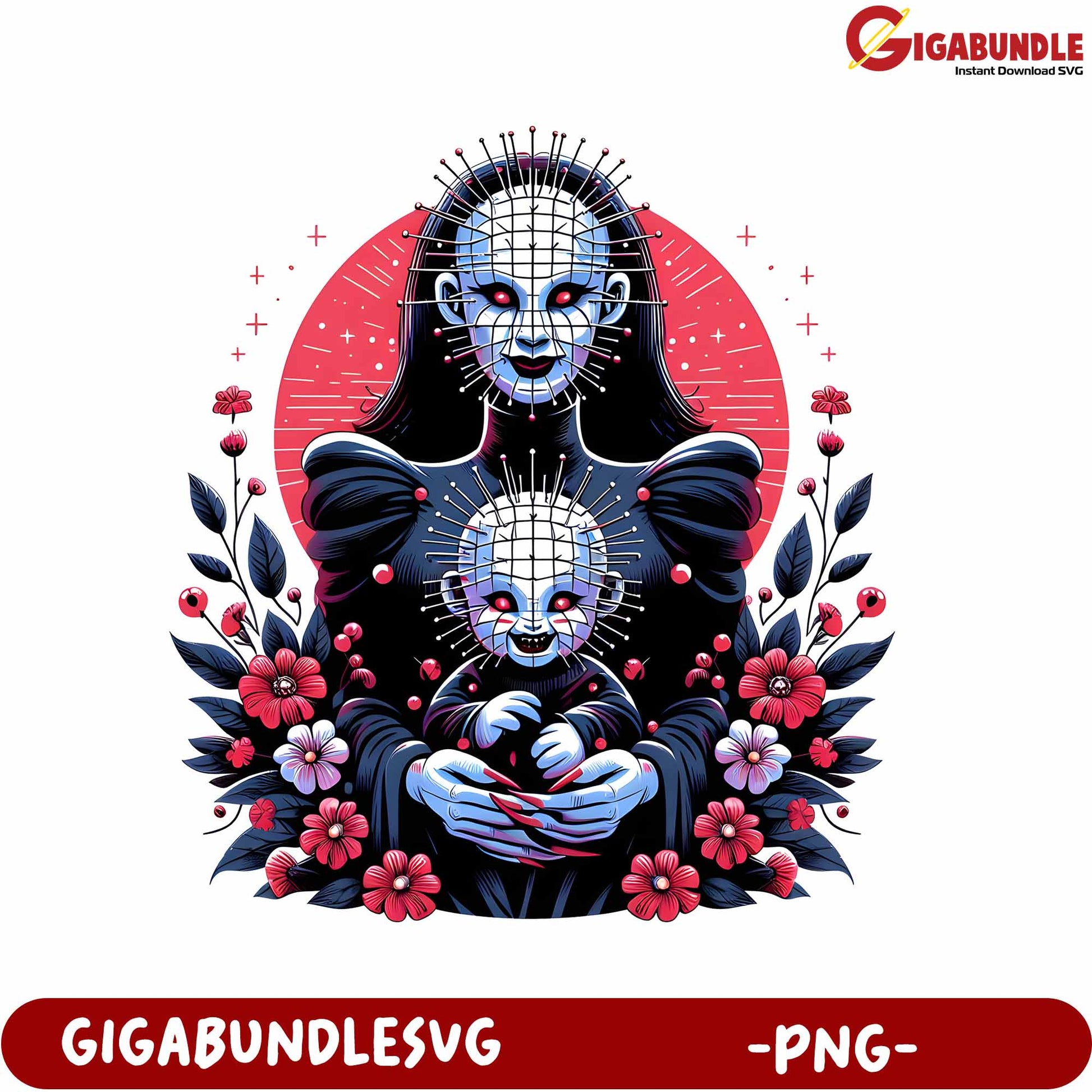 Chilling Mother and Child Horror Art PNG for Unique Designs