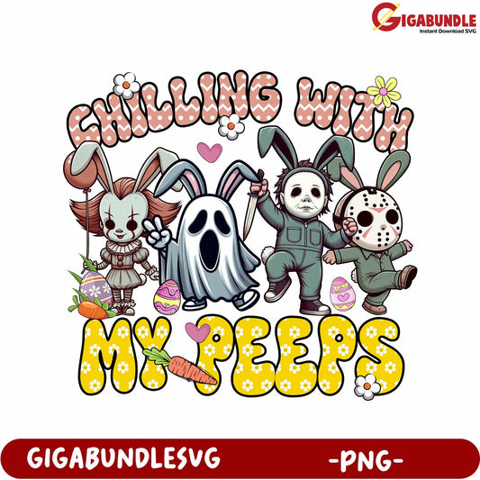 Chilling With My Peeps Fun Halloween Bunny PNG Design