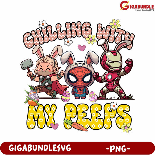 Chilling with My Peeps Cute Bunny Superheroes PNG Download