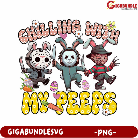 Chilling with My Peeps Fun Horror Bunny PNG Art Design