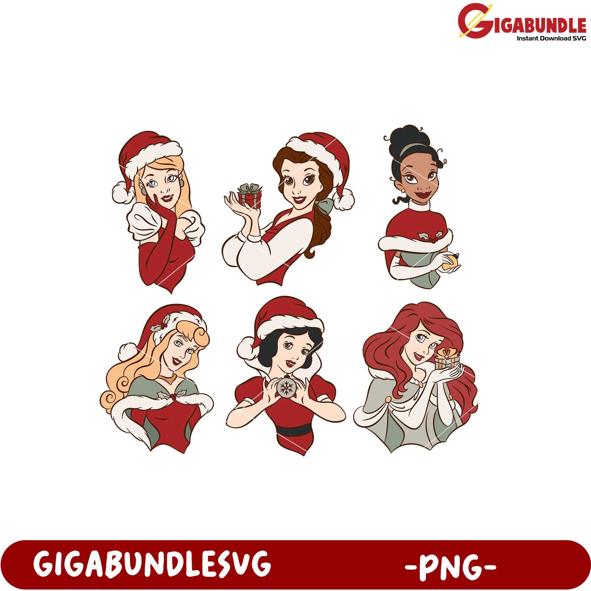 Christmas Princess Characters Clipart PNG Product Design