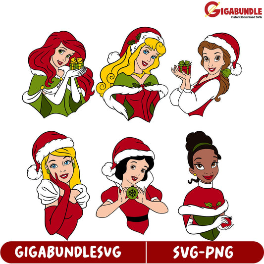 Christmas Princess SVG Bundle  Holiday Clipart Set Download