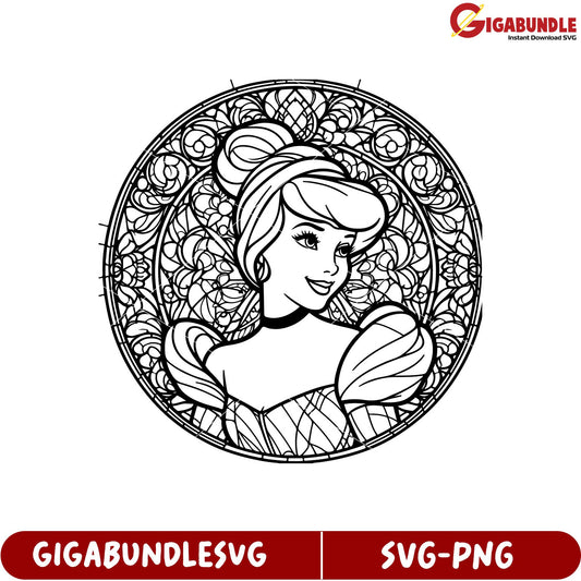 Cinderella Elegant Line Art SVG Design for Craft Projects Downloadable