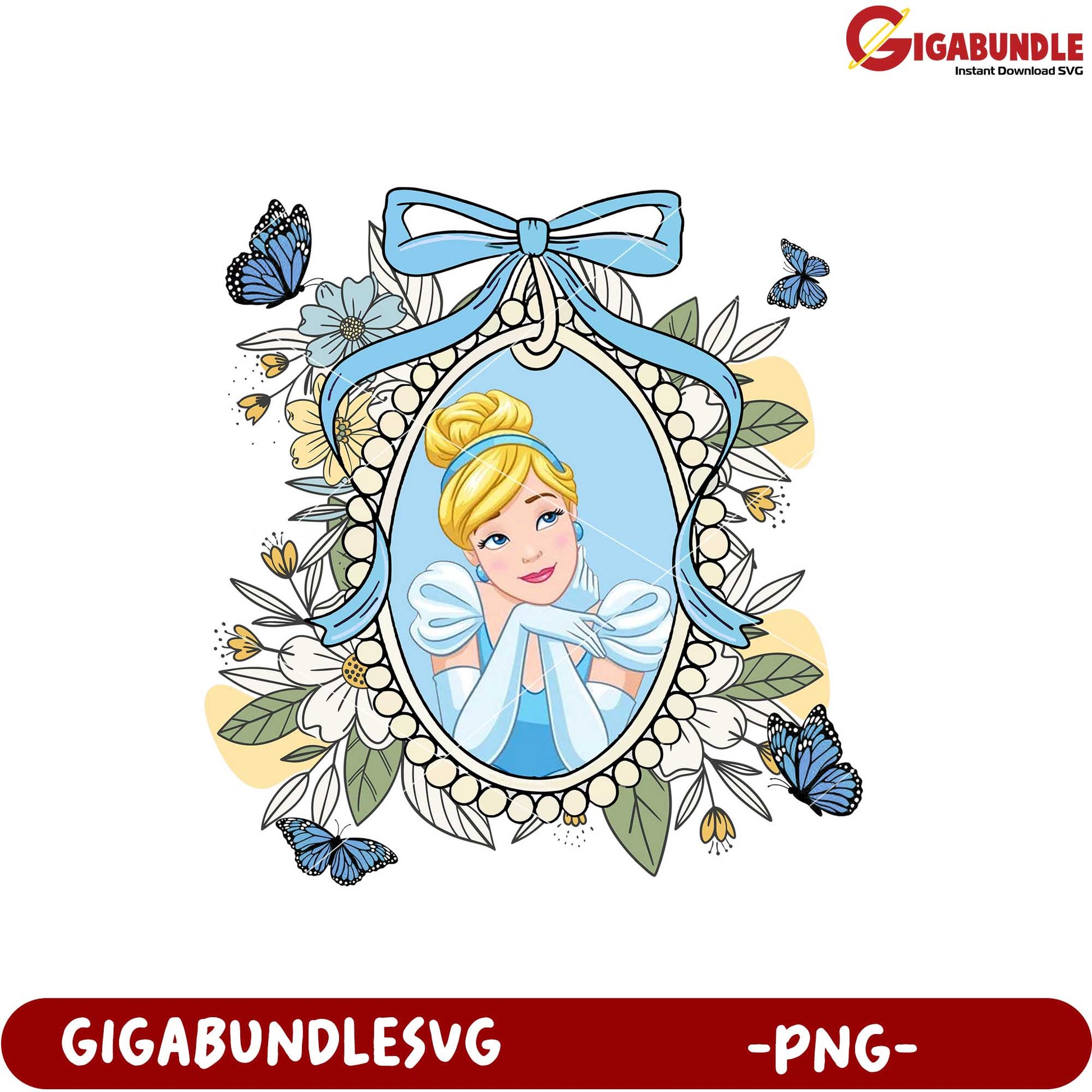 Cinderella Floral Frame PNG Artwork for Print and Craft