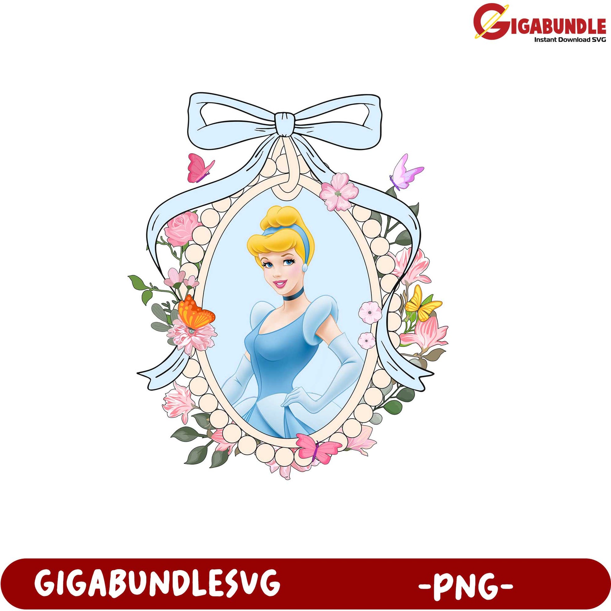 Cinderella Floral Frame PNG Image for Craft and Decor Projects