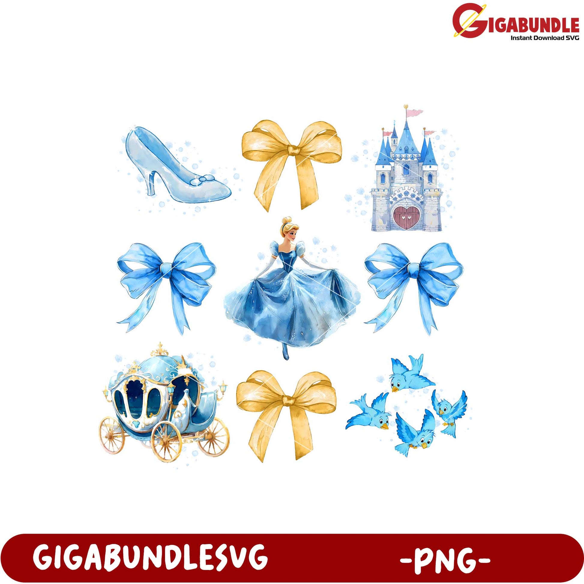 Cinderella Inspired PNG Set with Bows and Carriage