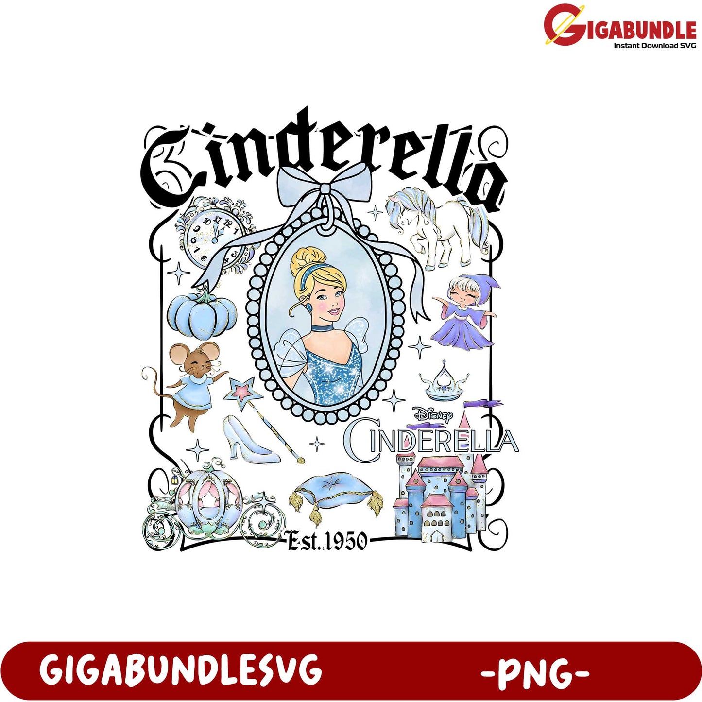Cinderella Vintage Art PNG Design for Disney Lovers and Crafting