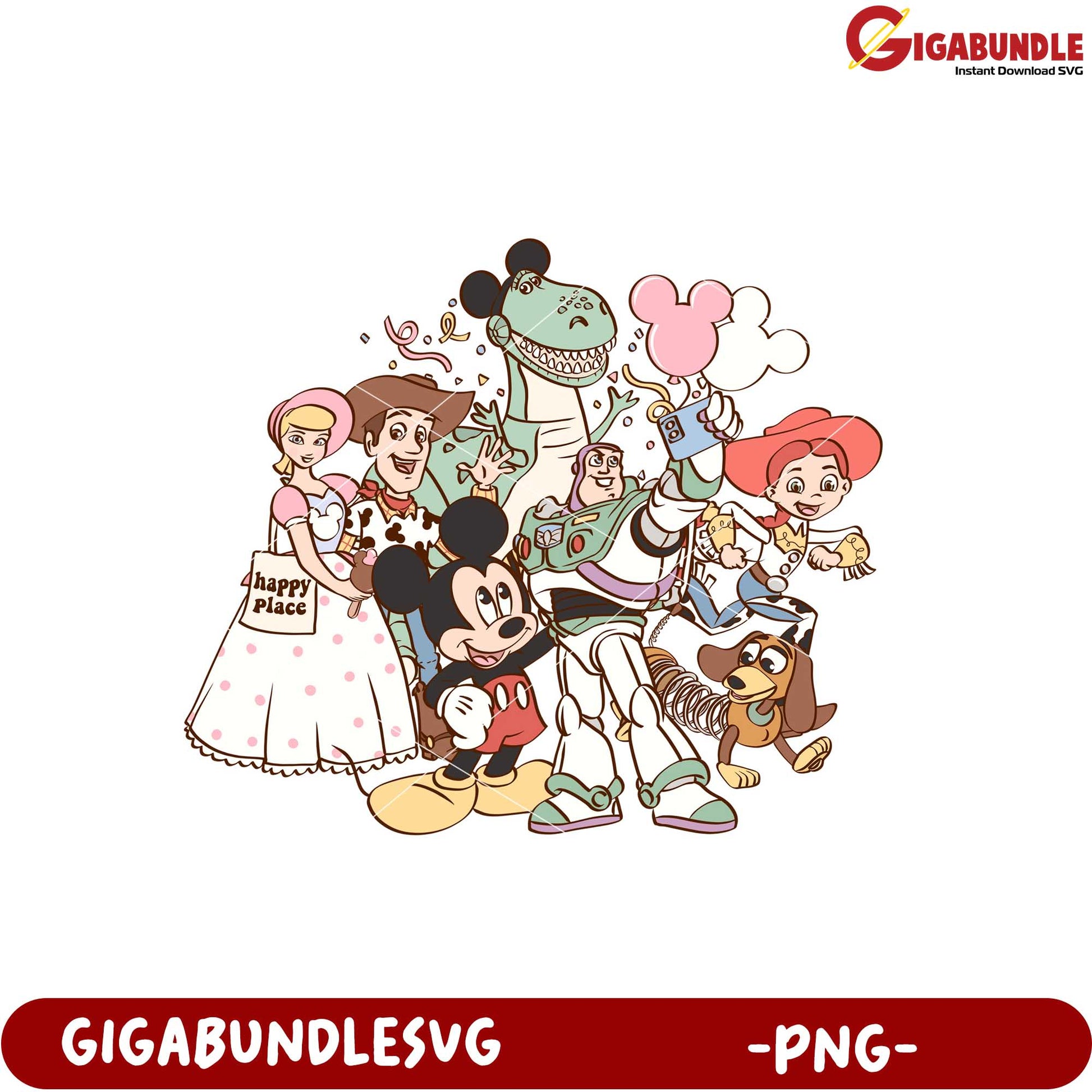 Classic Cartoon Characters Group Celebration PNG Design