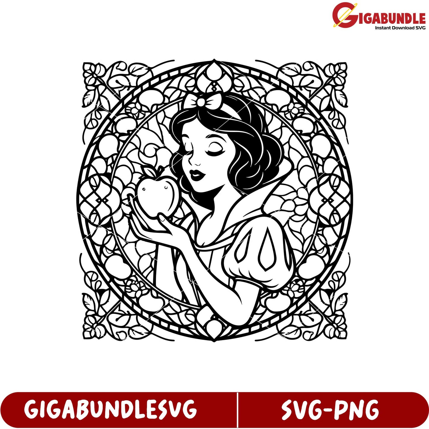 Classic Fairy Tale Princess Holding Apple SVG Design for Crafting