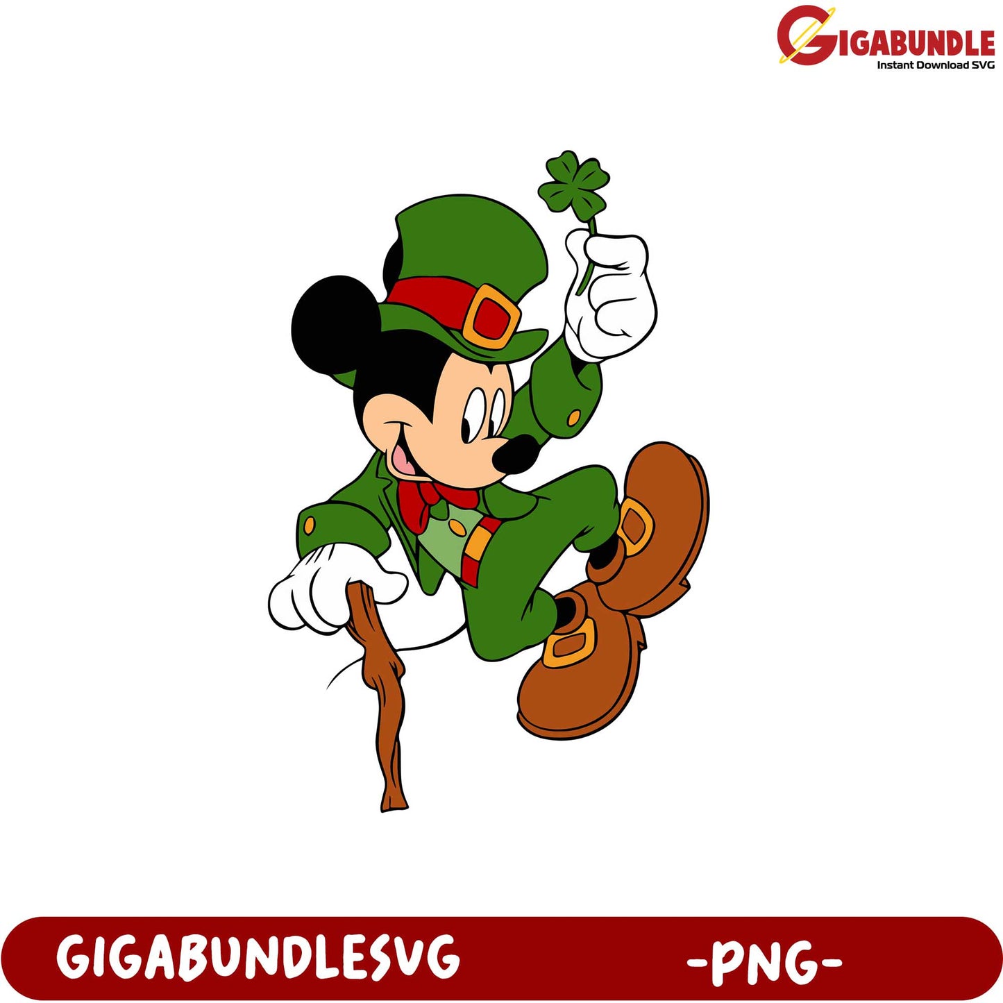 Clipart of Mickey Mouse in St. Patrick's Day Outfit PNG File