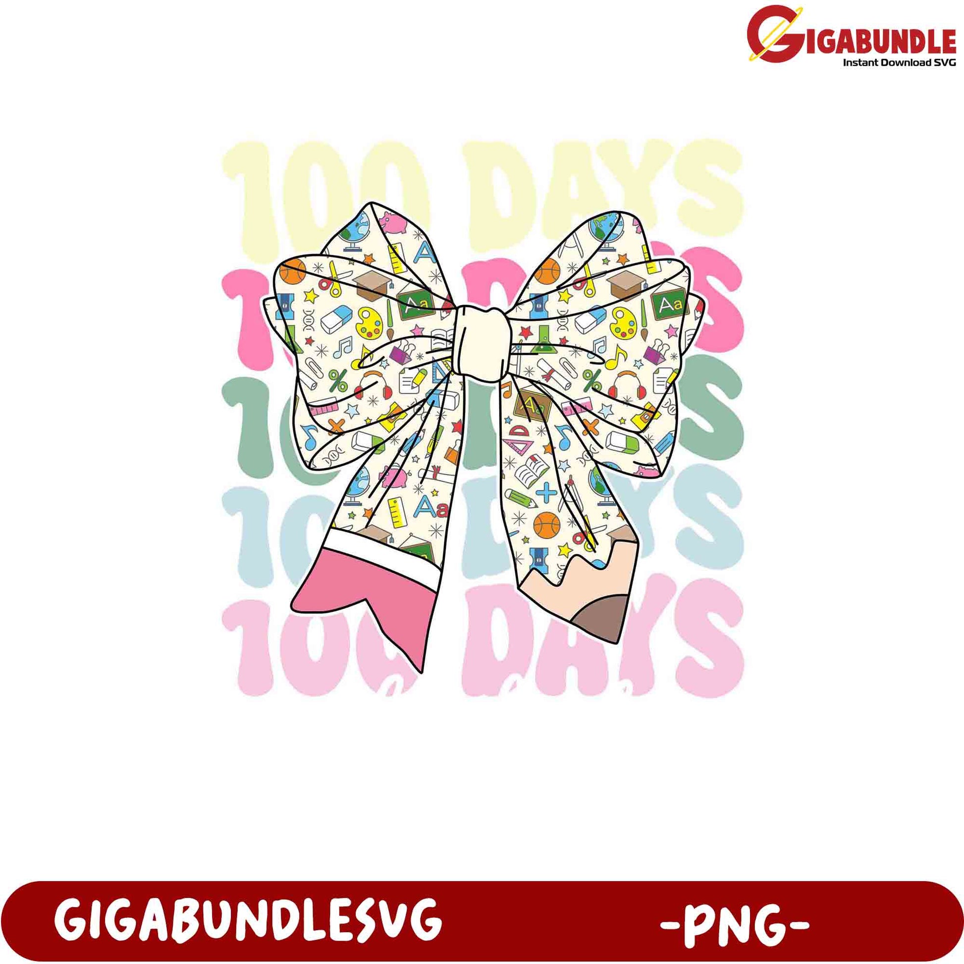 Colorful 100 Days Celebration Bow PNG Graphic Design