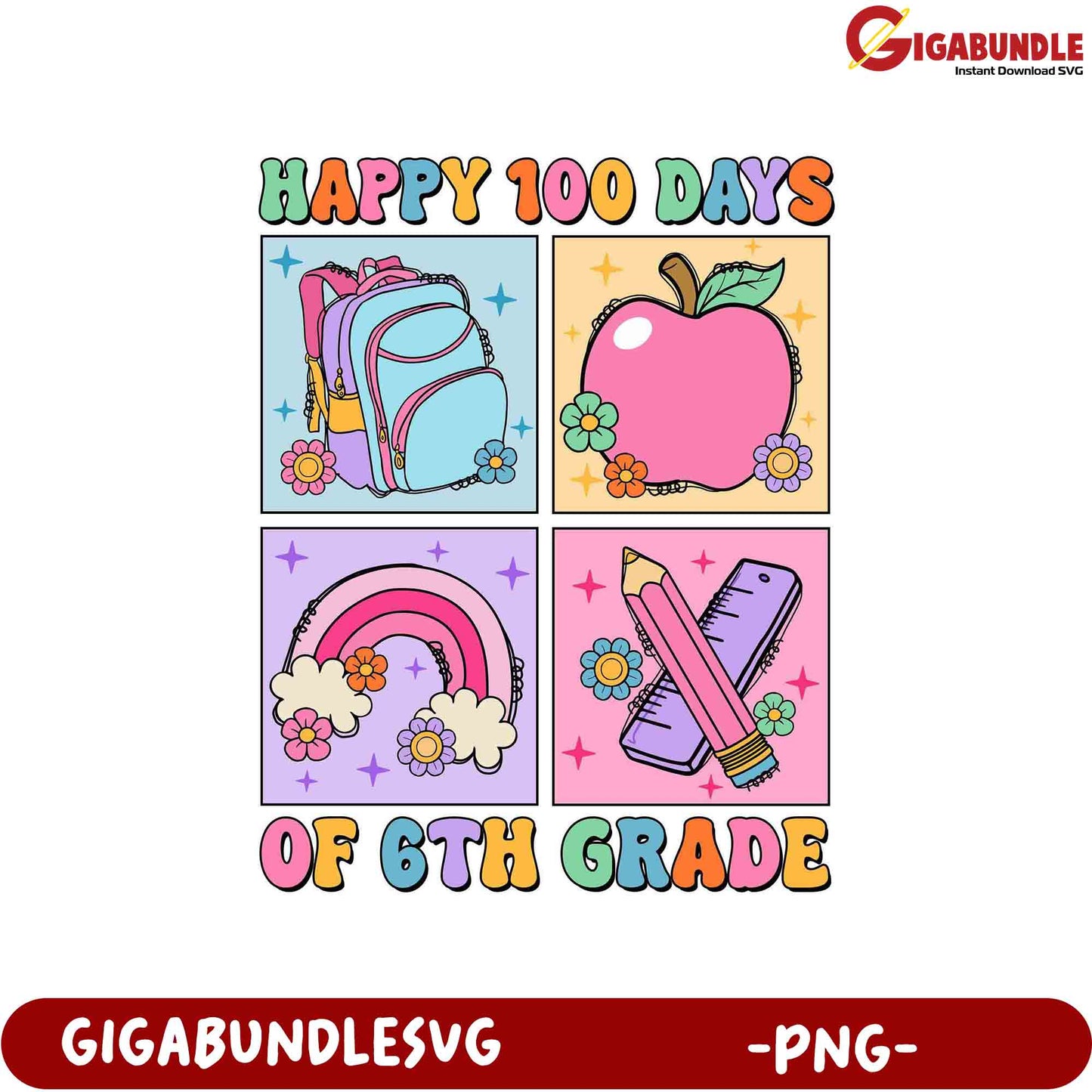 Colorful 100 Days of 6th Grade Celebration PNG Design