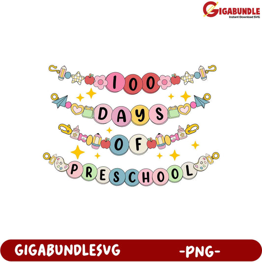 Colorful 100 Days of Preschool PNG Design for Kids