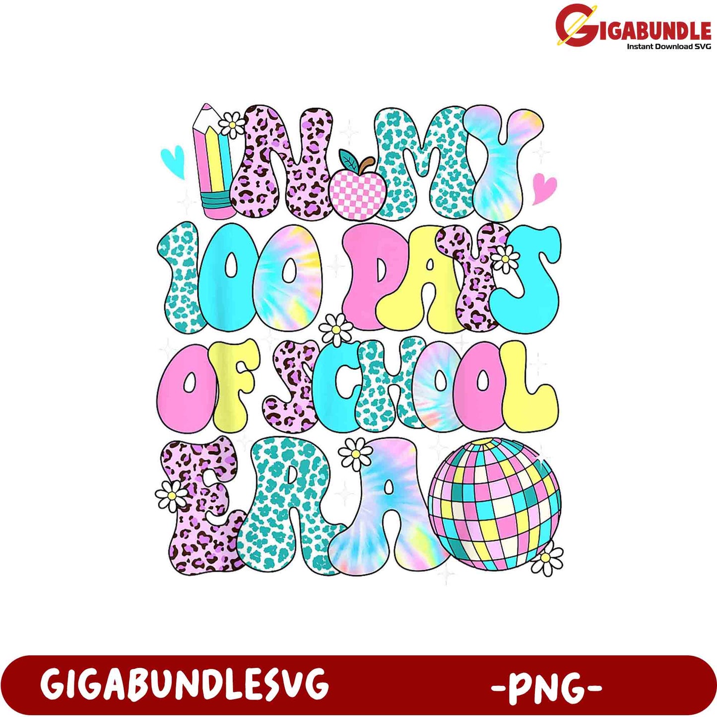 Colorful 100 Days of School PNG Design for Fun Projects