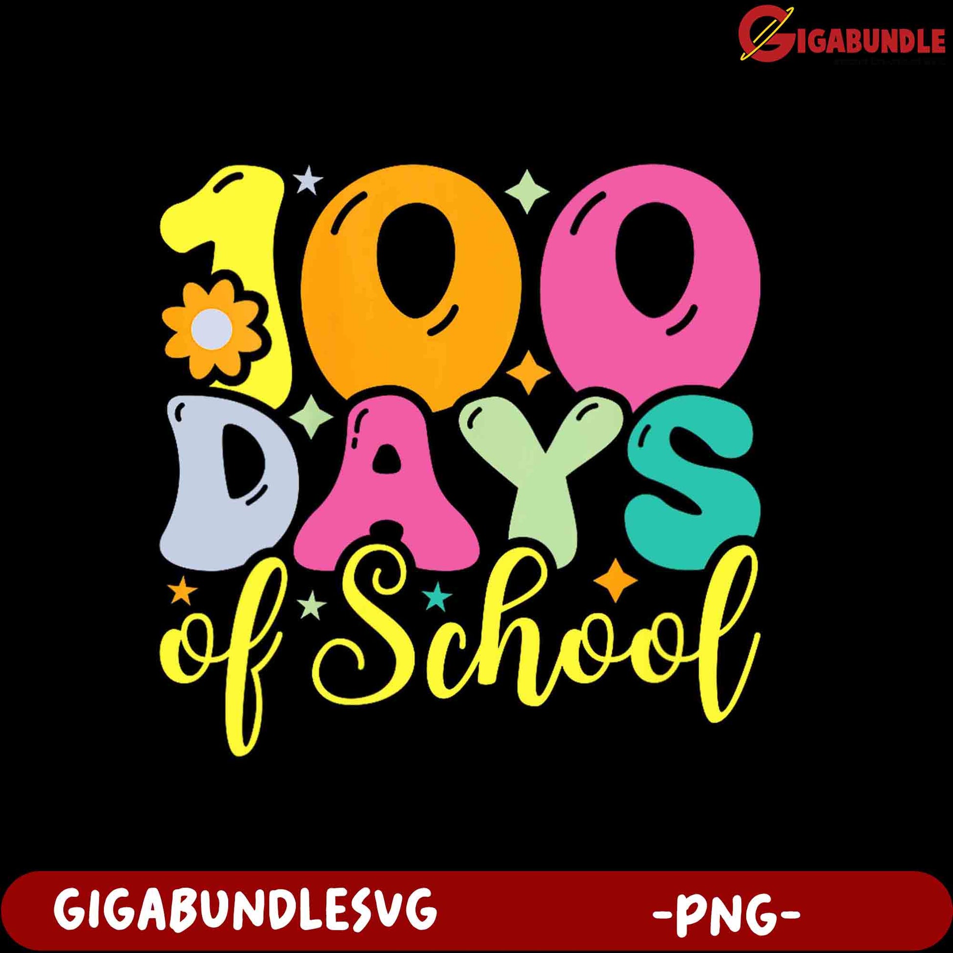 Colorful 100 Days of School PNG Graphic for Celebrations