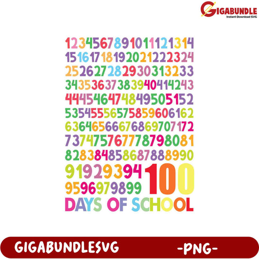 Colorful 100 Days of School PNG Graphic for Classroom Fun