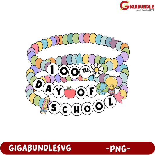 Colorful 100th Day of School Bead Bracelet PNG Art