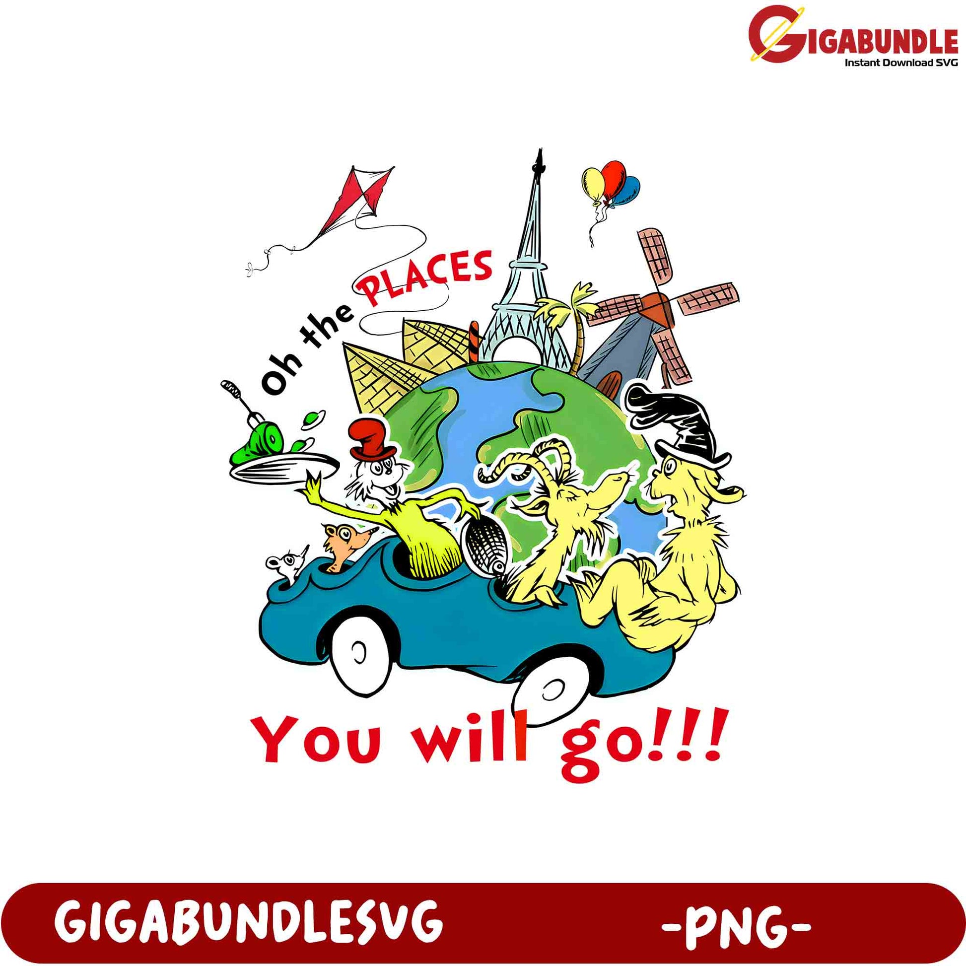 Colorful Adventure Oh the Places You'll Go PNG Art