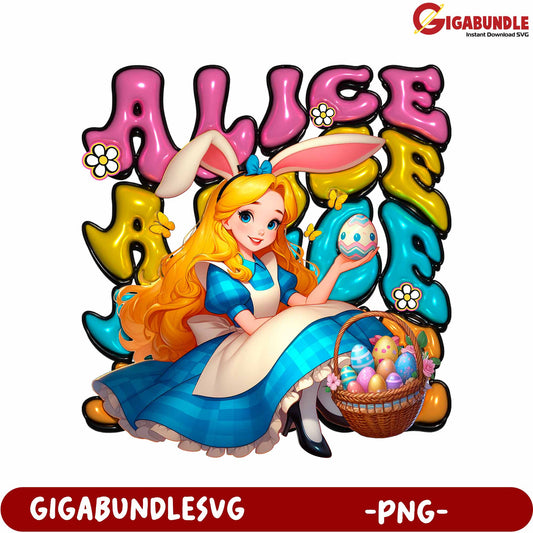 Colorful Alice Character with Easter Eggs PNG Download Art