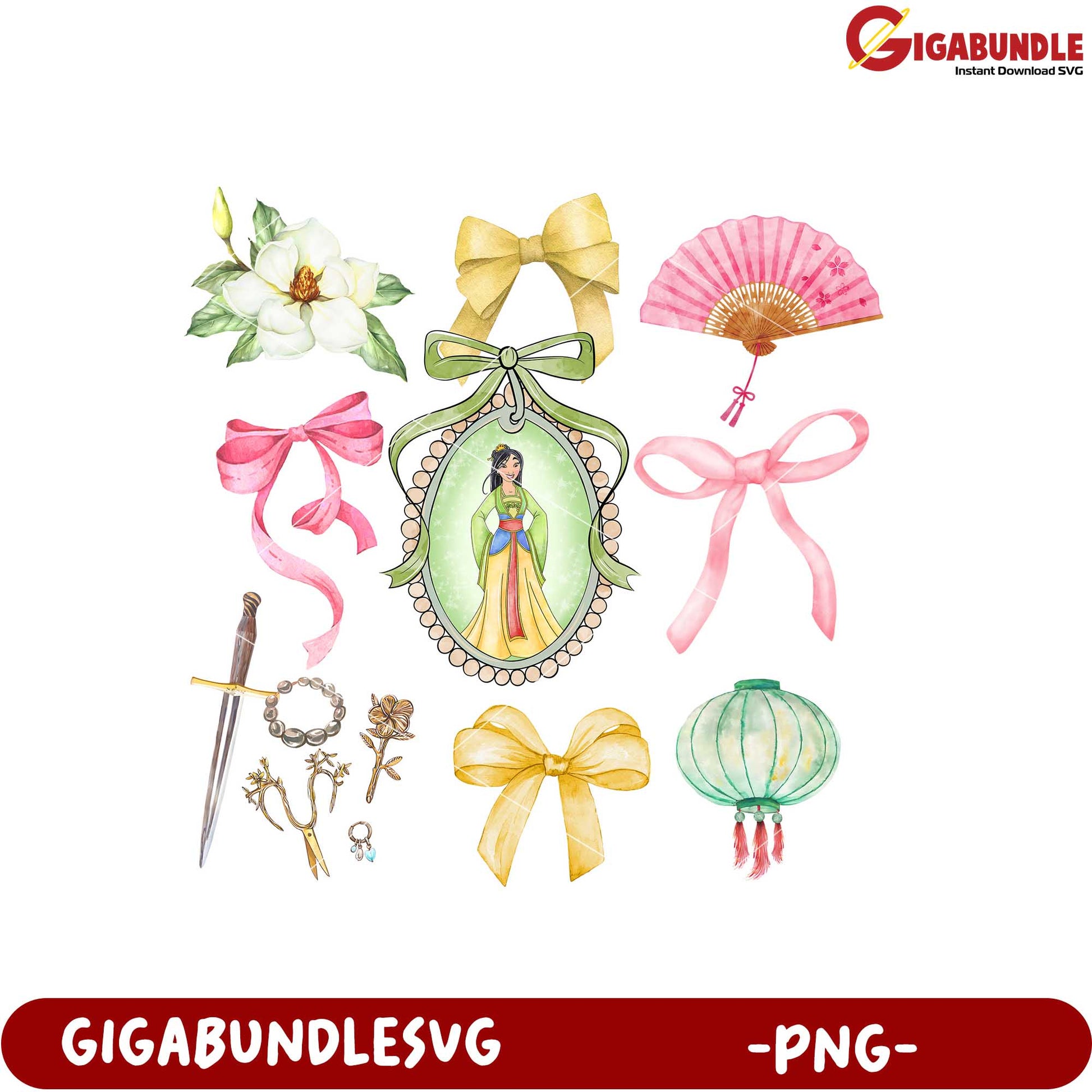Colorful Asian Inspired Decorative Elements PNG File