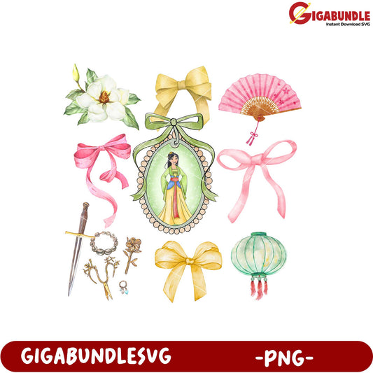 Colorful Asian Inspired Decorative Elements PNG File