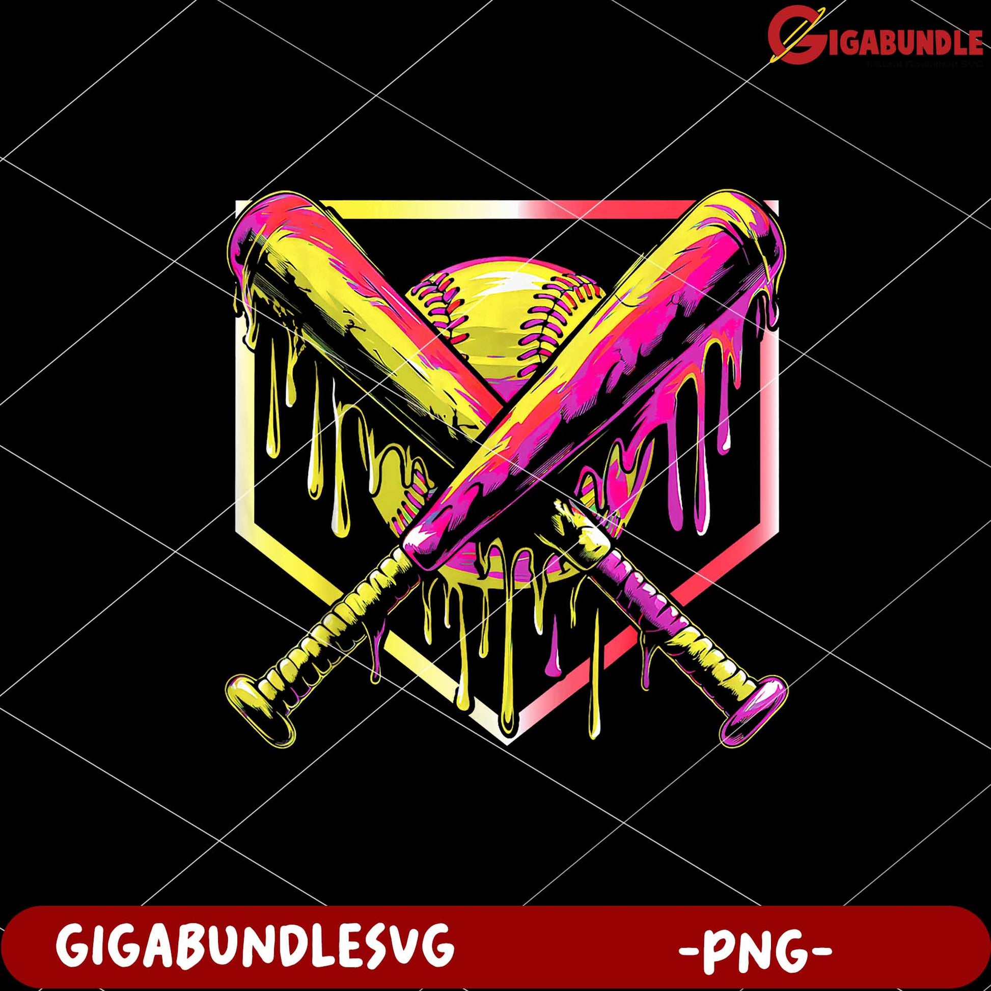 Colorful Baseball Bats Graphic with Dripping Paint PNG
