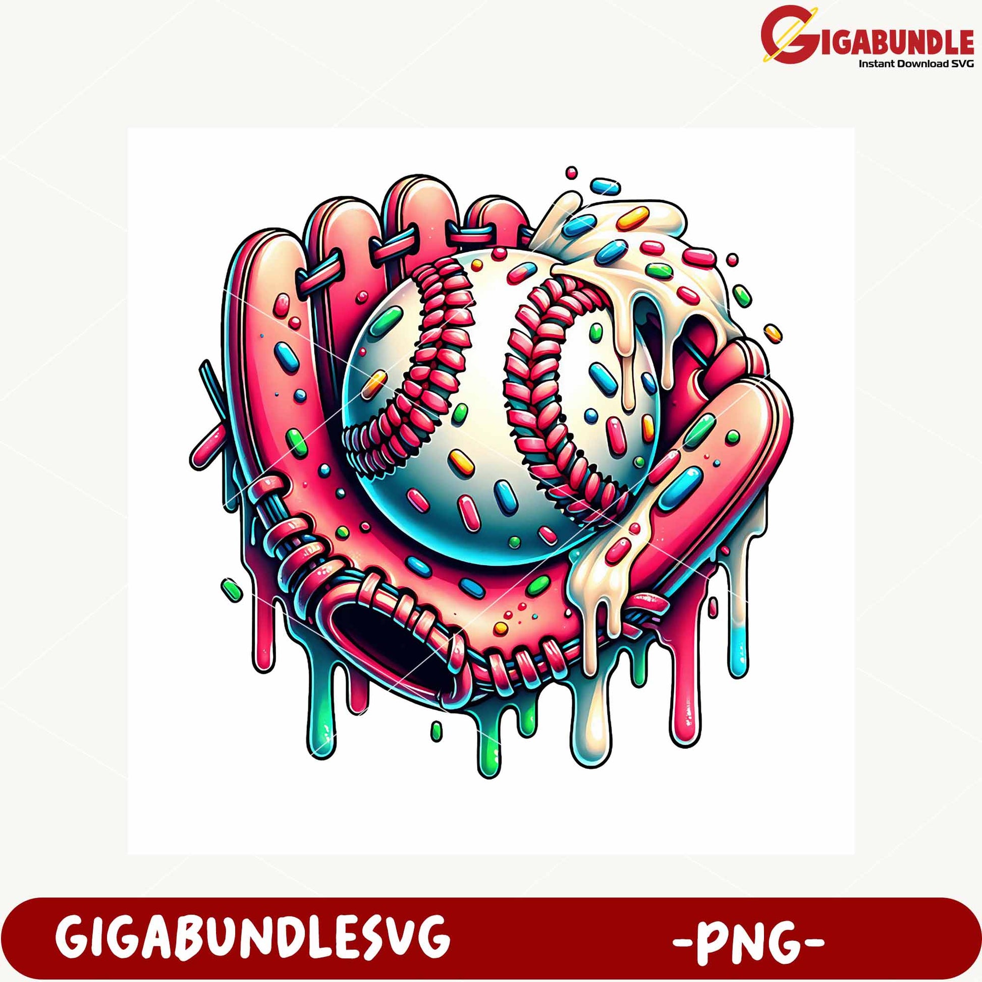Colorful Baseball Glove and Ball PNG Graphic Design