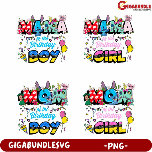Colorful Birthday Boy and Girl PNG Designs for Moms Celebrating Festivities