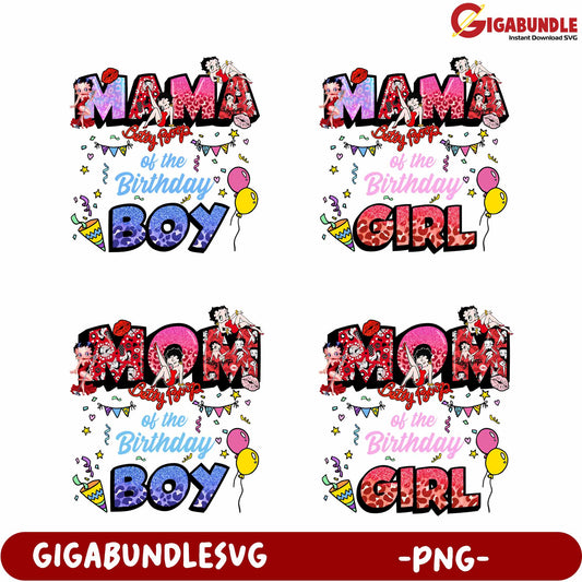Colorful Birthday Designs for Mama and Mom PNG Graphics Set