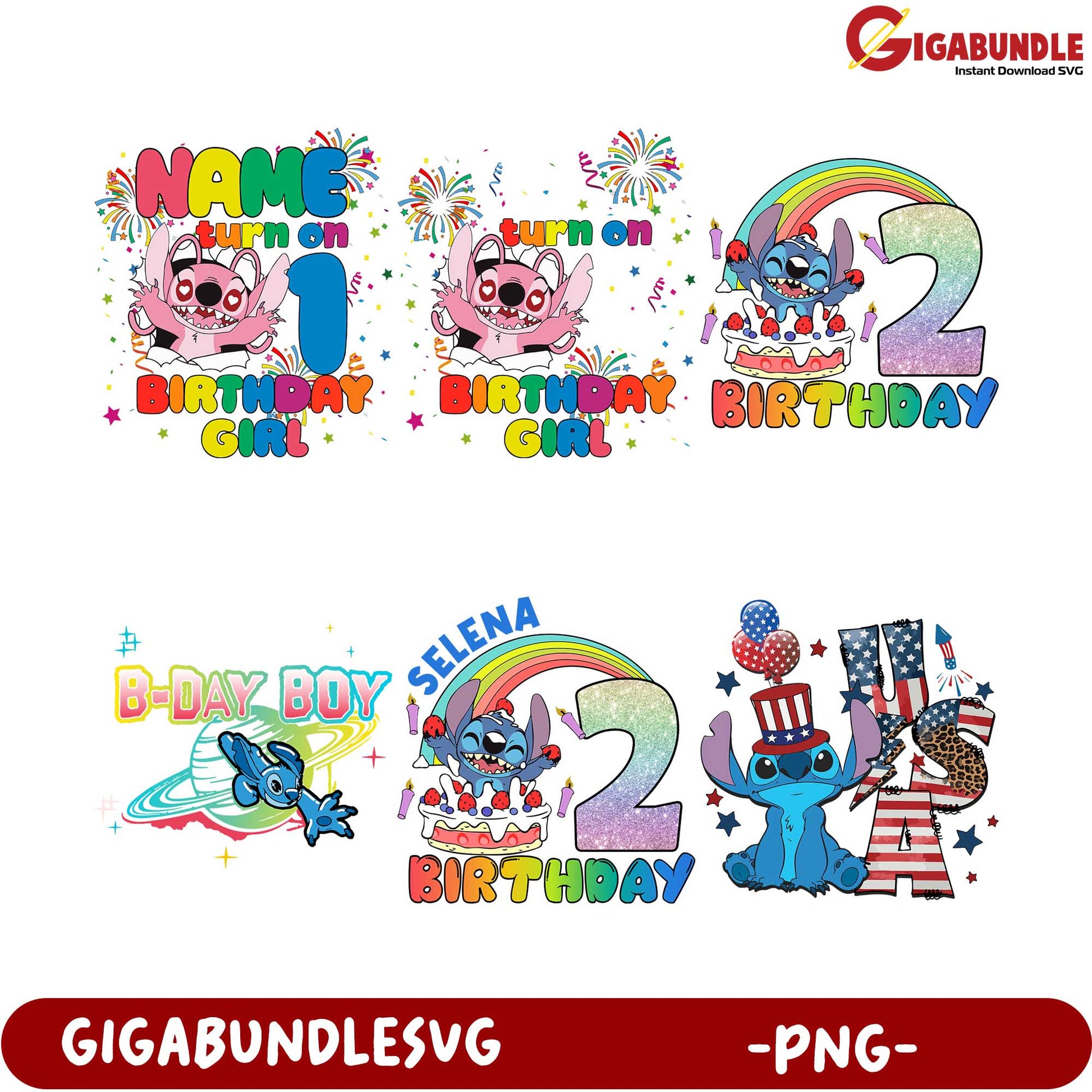 Colorful Birthday PNG Bundle for Kids - Customizable Designs
