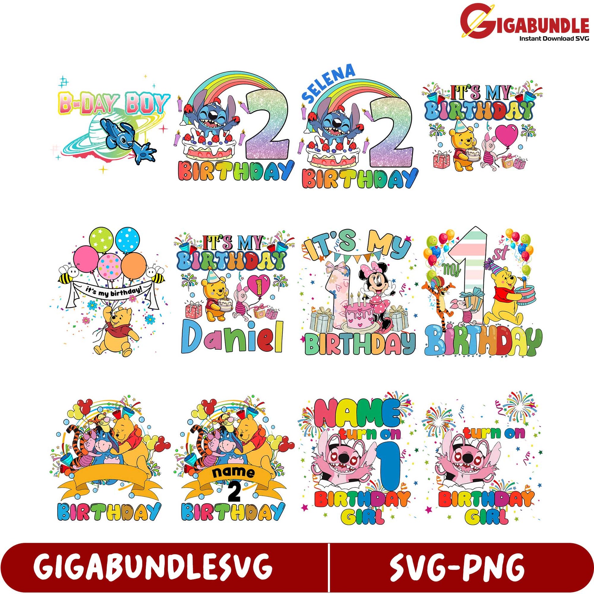 Colorful Birthday SVG Bundle Kids' Party Designs for All Ages