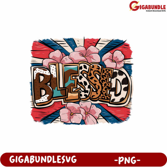 Colorful Blessed Art Design with Floral Elements in PNG Format