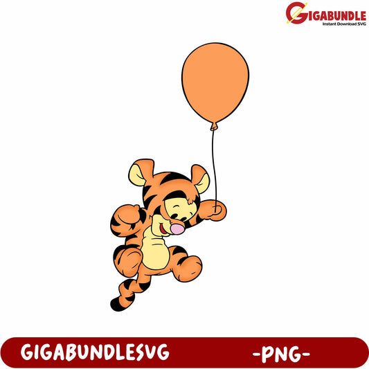Colorful Bouncing Tiger with Balloon PNG Graphic for Kids