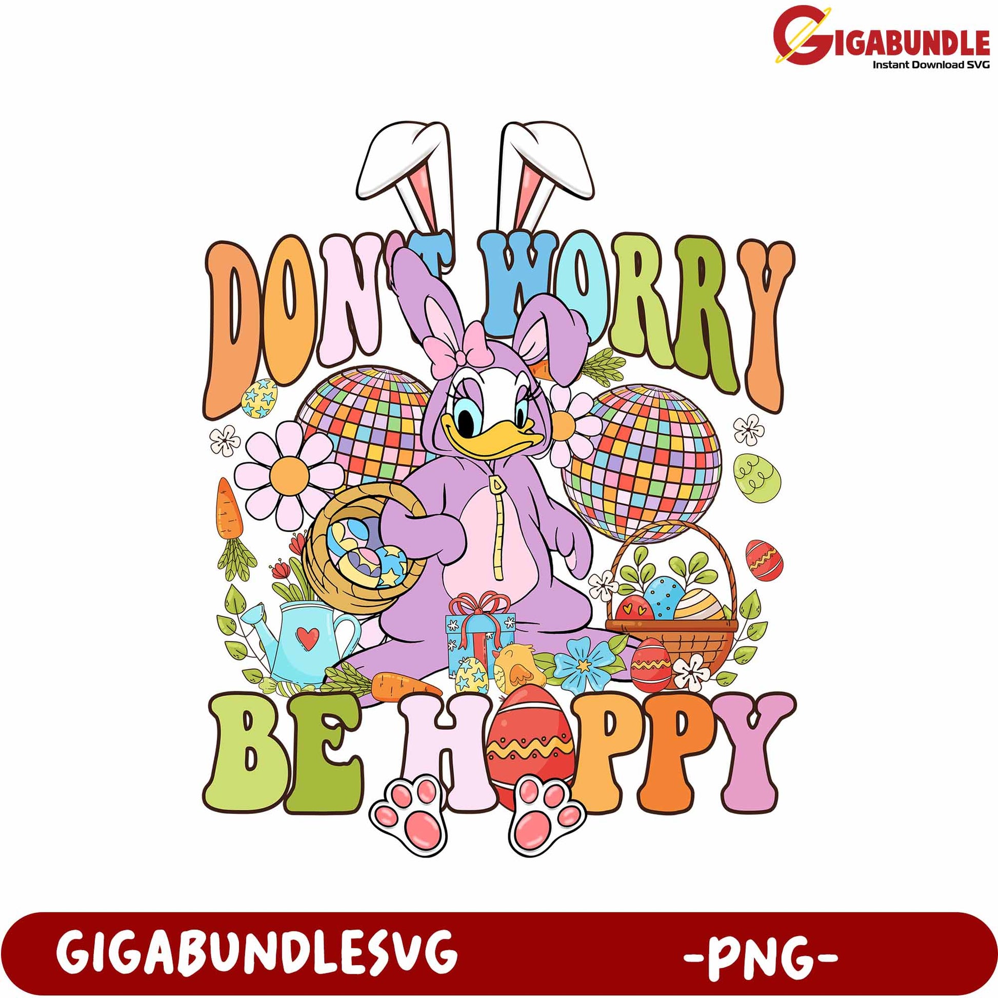 Colorful Bunny Design Don't Worry Be Happy PNG Artwork