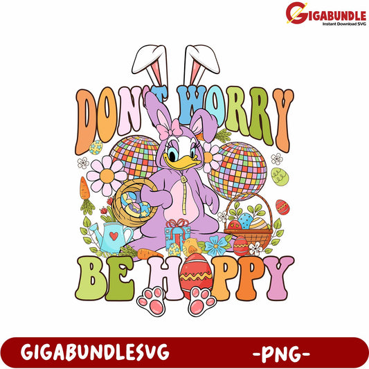 Colorful Bunny Design Don't Worry Be Happy PNG Artwork