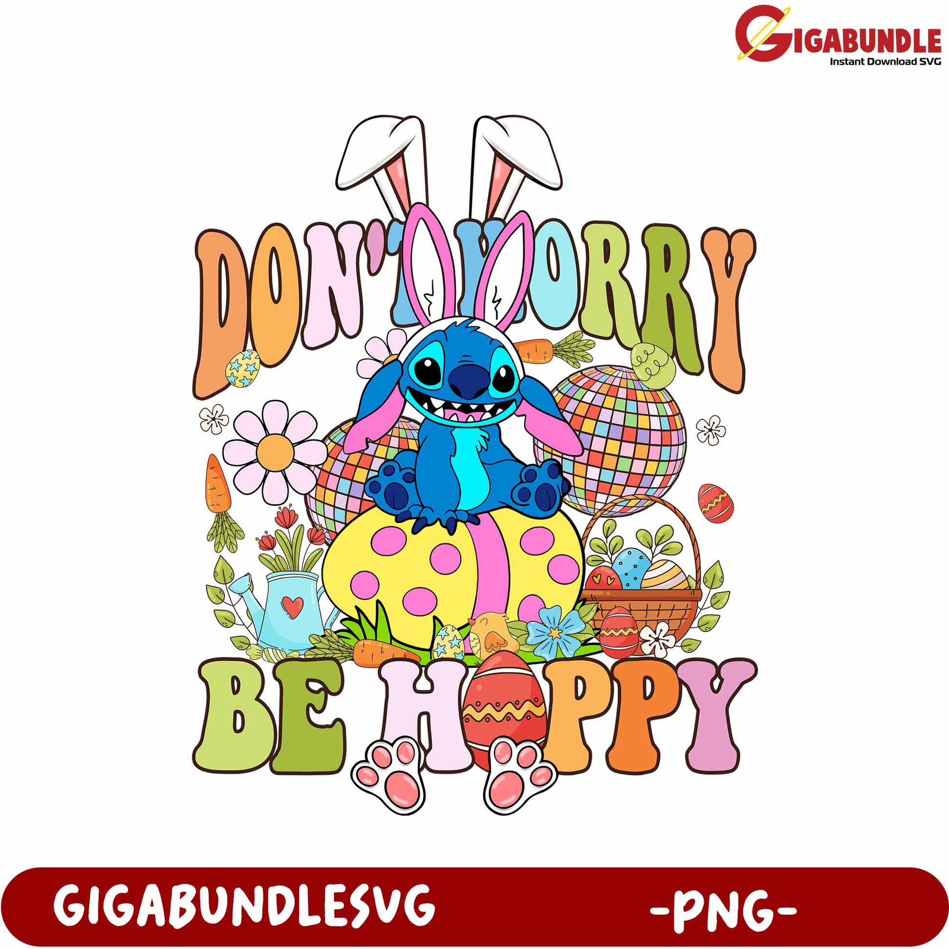 Colorful Bunny Design with Cheerful Message PNG Graphic Art