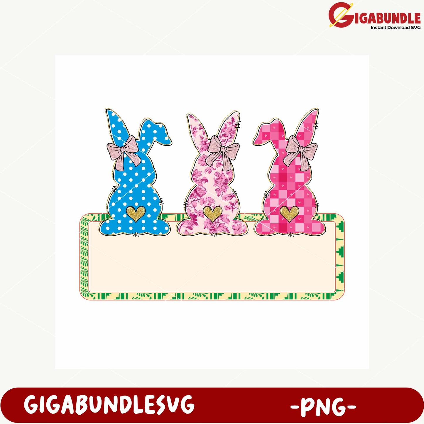 Colorful Bunny Figurines with Blank Label PNG Download