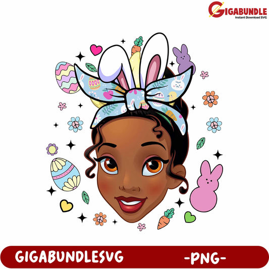 Colorful Bunny Girl PNG with Easter Elements and Floral Design