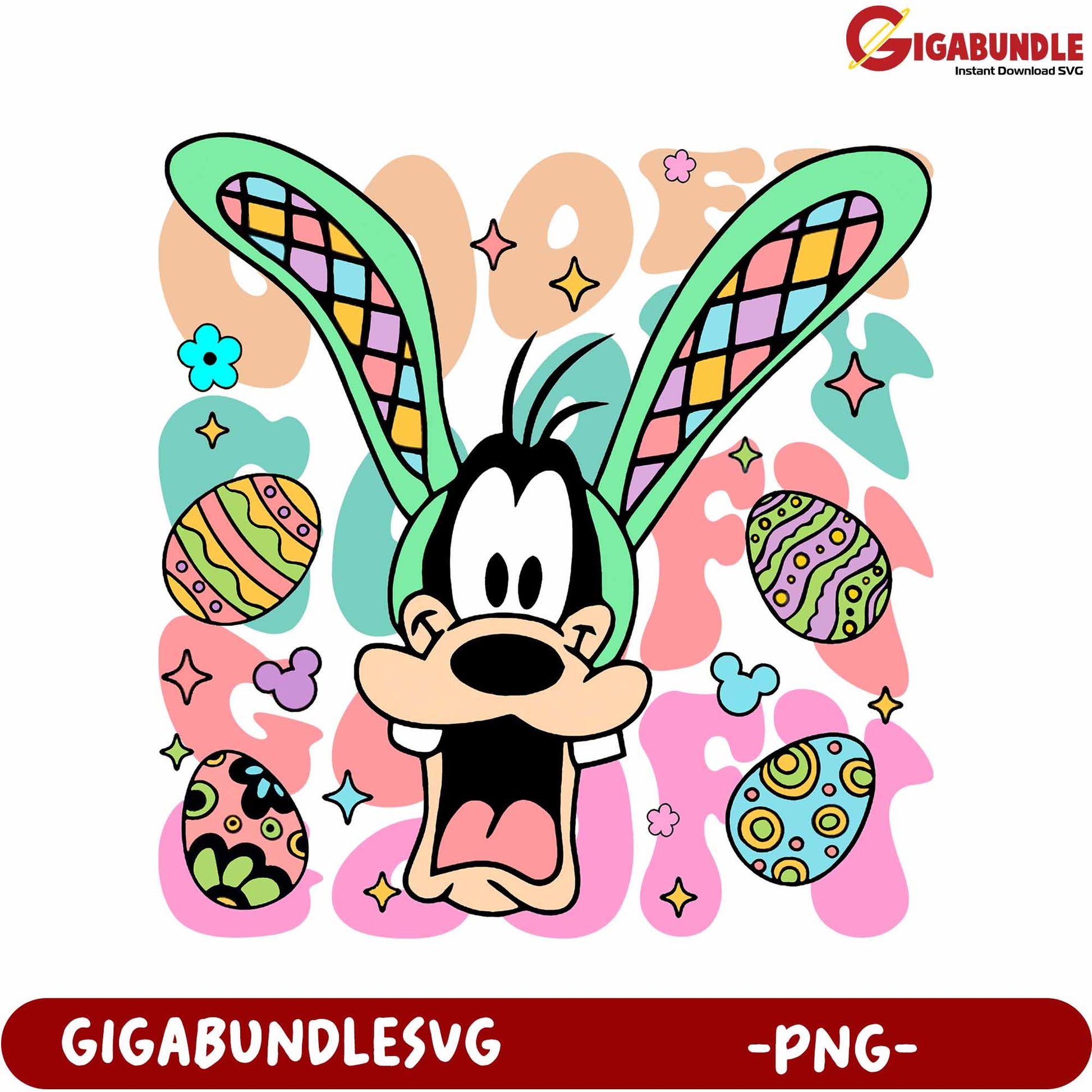 Colorful Bunny Goofy PNG with Easter Eggs and Fun Designs