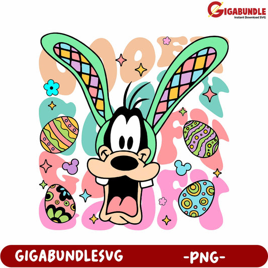Colorful Bunny Goofy PNG with Easter Eggs and Fun Designs