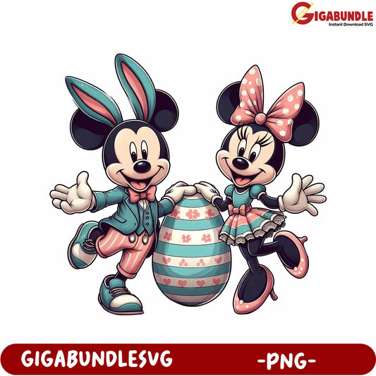 Colorful Bunny Mickey Minnie Celebrating Easter - PNG Design