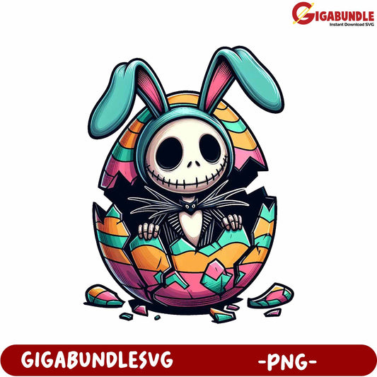 Colorful Bunny Skeleton Emerging from Egg - PNG Graphic Art