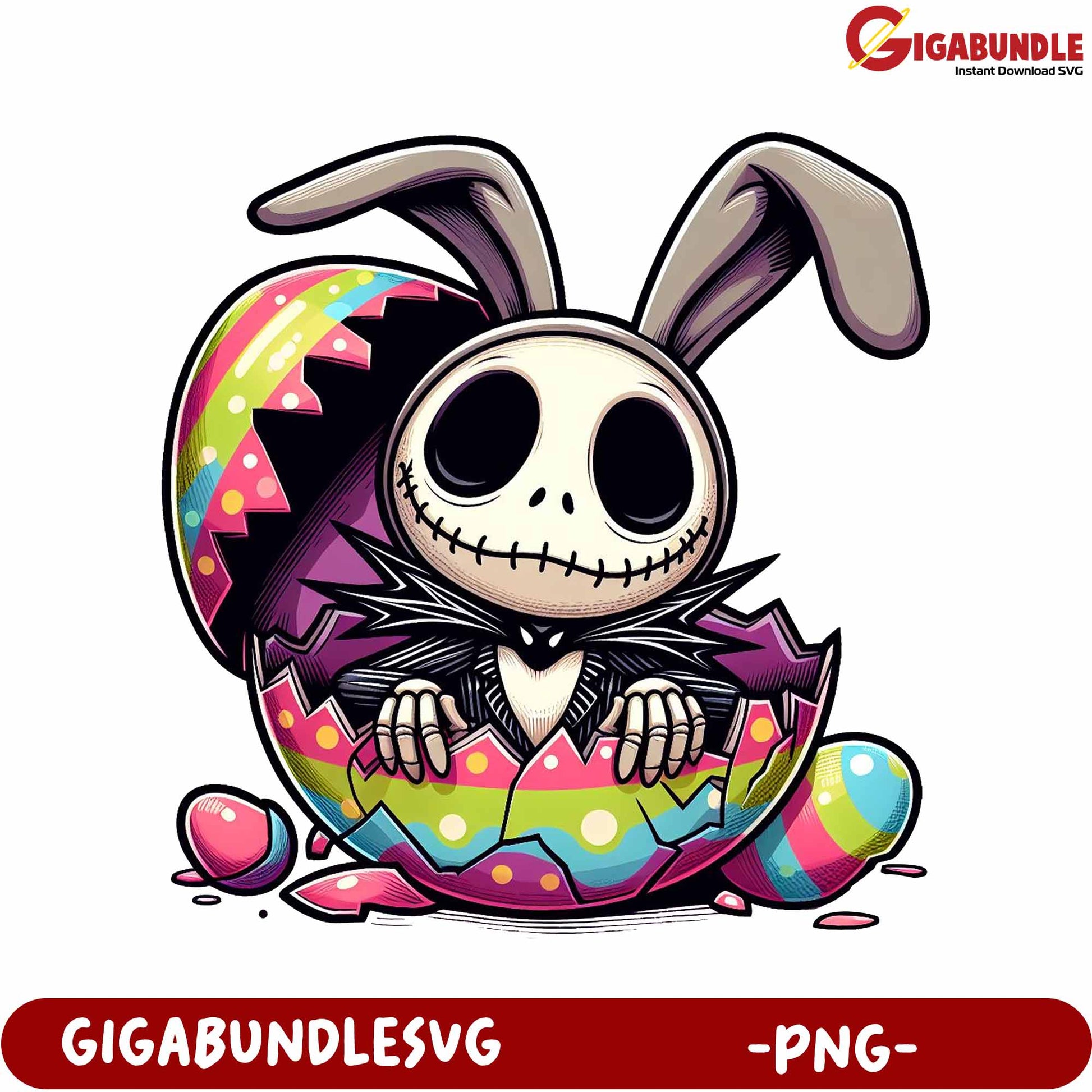 Colorful Bunny Skeleton in Egg PNG – Unique Easter Art Design