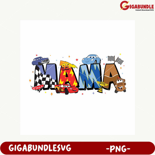 Colorful Cars Mama PNG Design for Kids Artwork